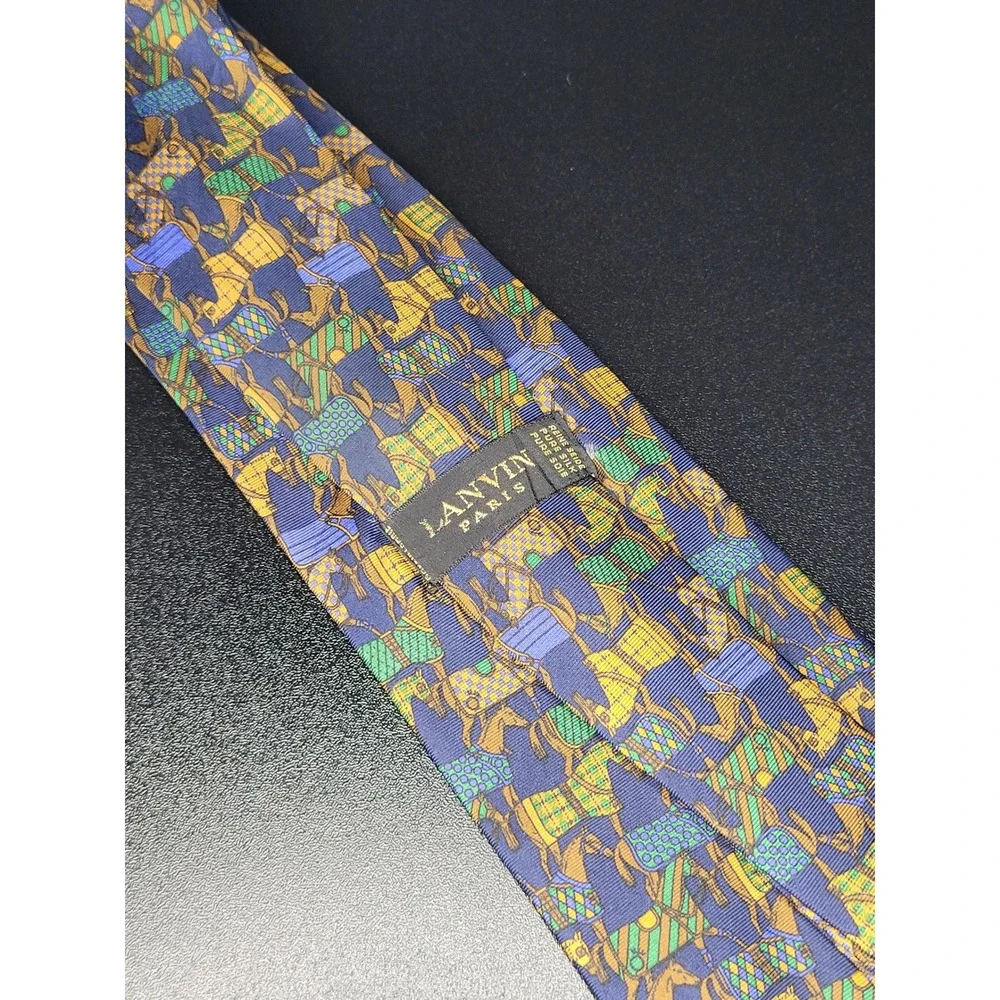 Lanvin Men's Necktie Blue Equestrian Horse Silk 3.5
